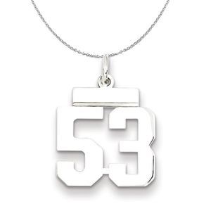 Silver, Athletic Collection Medium Polished Number 53 Necklace - 16 In